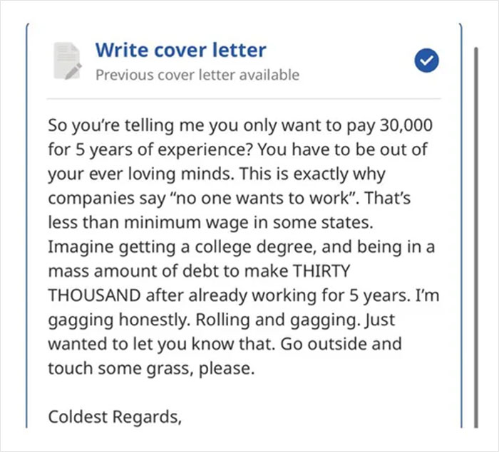 &ldquo;Touch Some Grass, Please&rdquo;: Job Applicant Hits Back At Insulting Job Offer With Cover Letter