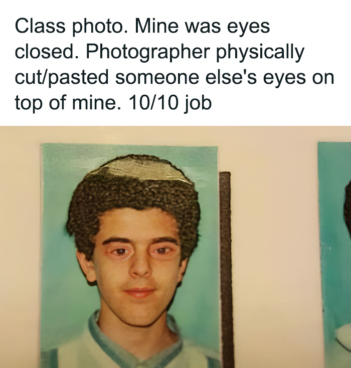 Vintage class photo with eyes edited over original closed eyes, a hilarious relatable meme from a popular Instagram page.