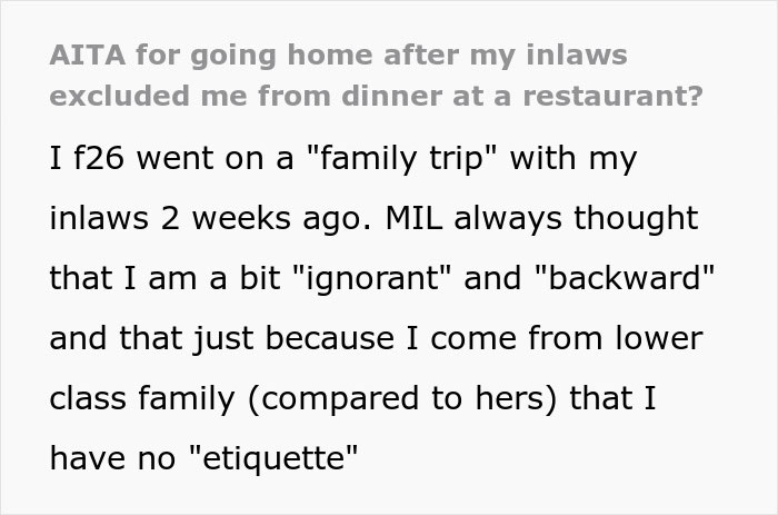 Woman Is Left Out Of Fancy Dinner Because Her MIL Assumed She Wouldn&rsquo;t Know How To Eat The Food