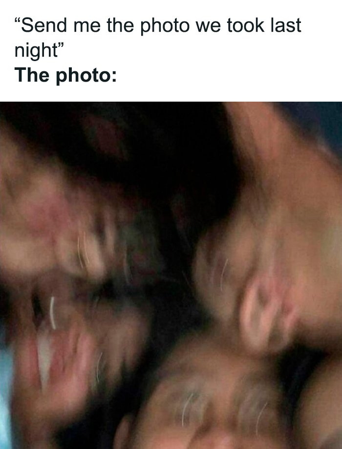 Blurry group photo meme illustrating funny relatable moments shared on a popular Instagram memes page.
