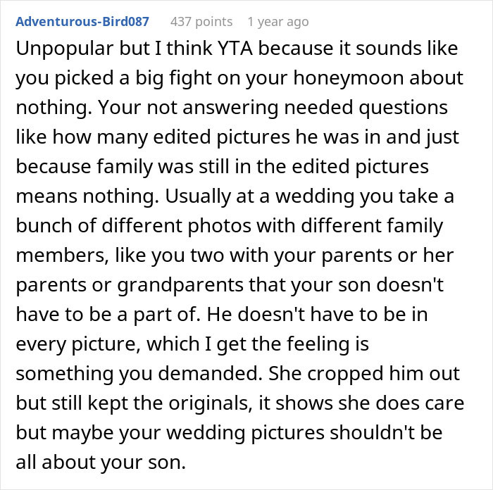 "She Hasn't Stopped Crying": Man Cancels Honeymoon After Wife Edited His Son Out Of Wedding Pics