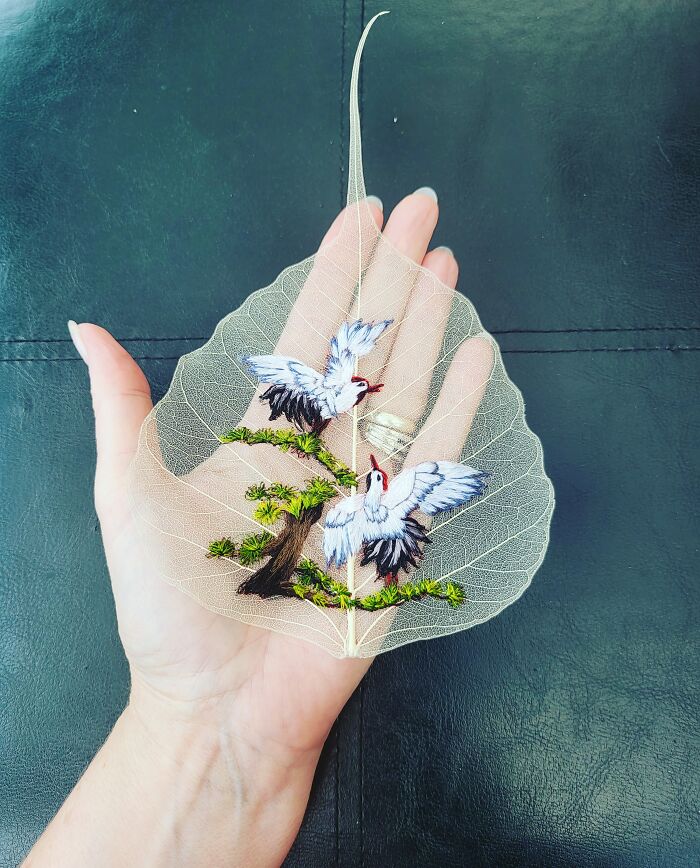 Two Cranes On A Bodhi Leaf
