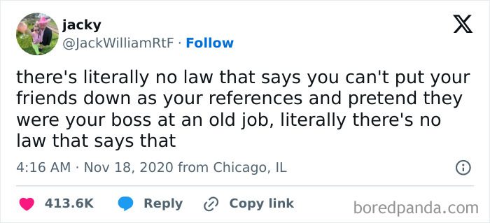 Funny job interview meme about using friends as fake job references.