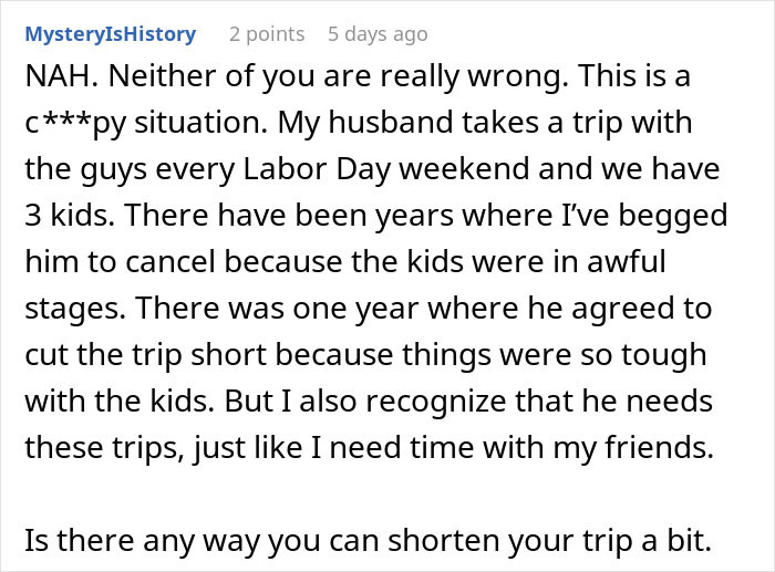&ldquo;Am I The Jerk For Not Canceling A Boys Trip Upon My Wife&rsquo;s Request?&rdquo;