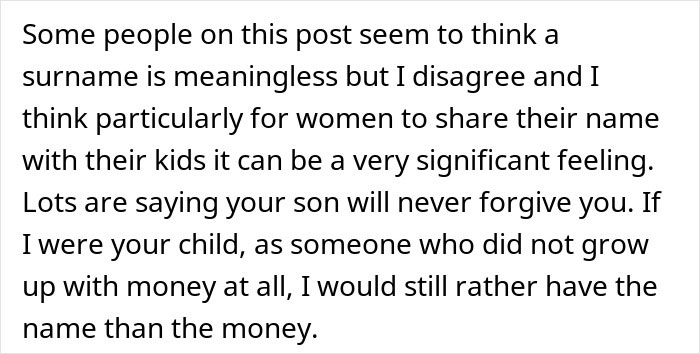 Text discussing the significance of surnames and family inheritance, highlighting rich grandparents and inheritance conflicts.