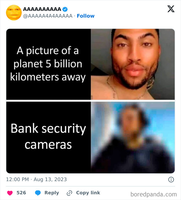 Split image comparing clear selfie with blurry surveillance footage, highlighting cursed memes humor.