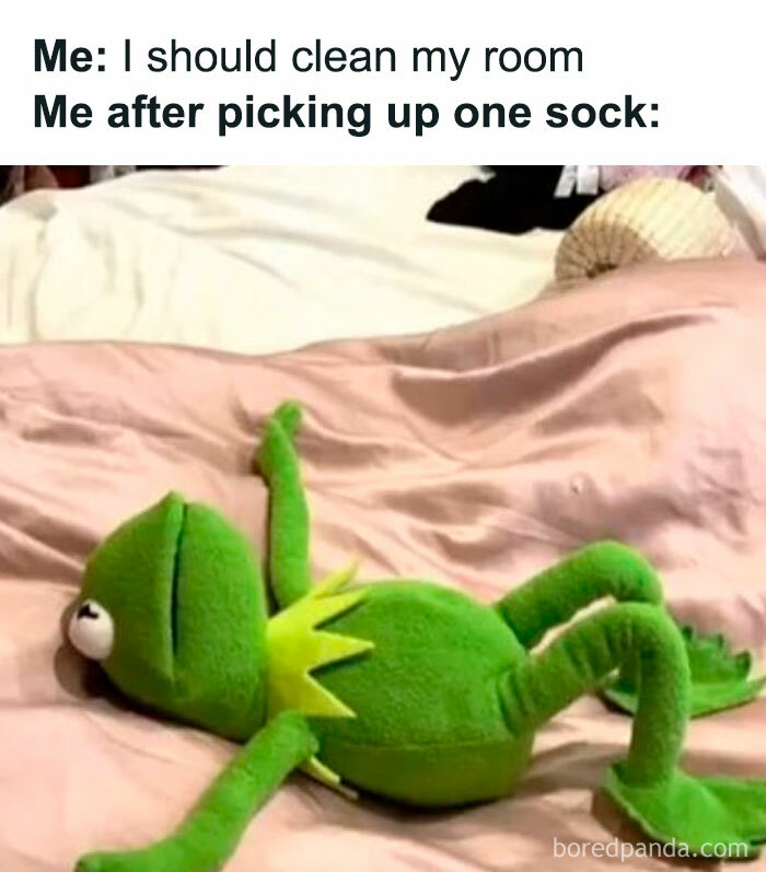 Kermit the Frog meme about life humorously depicting struggle after minimal effort.
