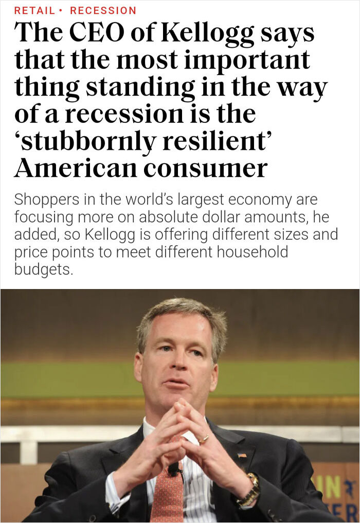 Of Course The CEO Of Kellogg Is Going To Say That Constant Consumption Is What's Going To "Save Us From A Recession" These People Are Unreal