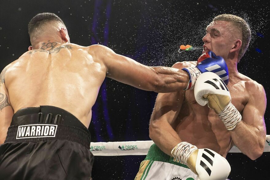 Boxing - Category Winner, Gold: "Leti Leti V Conor Wallace - Flying Mouth Guard" By Darren Burns