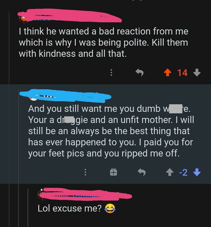 My Creepy Niceguy Stalker Is Back. This Time He Attacks My Child That Doesnt Exist And Is Still Salty About My Lack Of Nonexistent Feet Pics