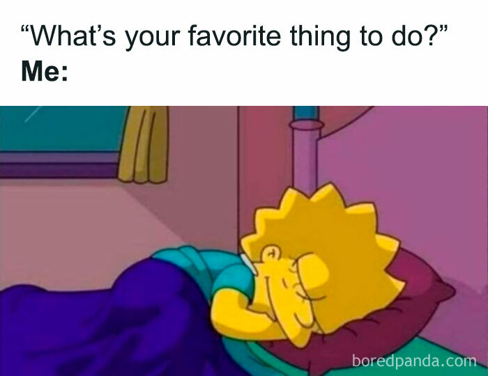 Animated character sleeping under a purple blanket, embodying memes about life humor.