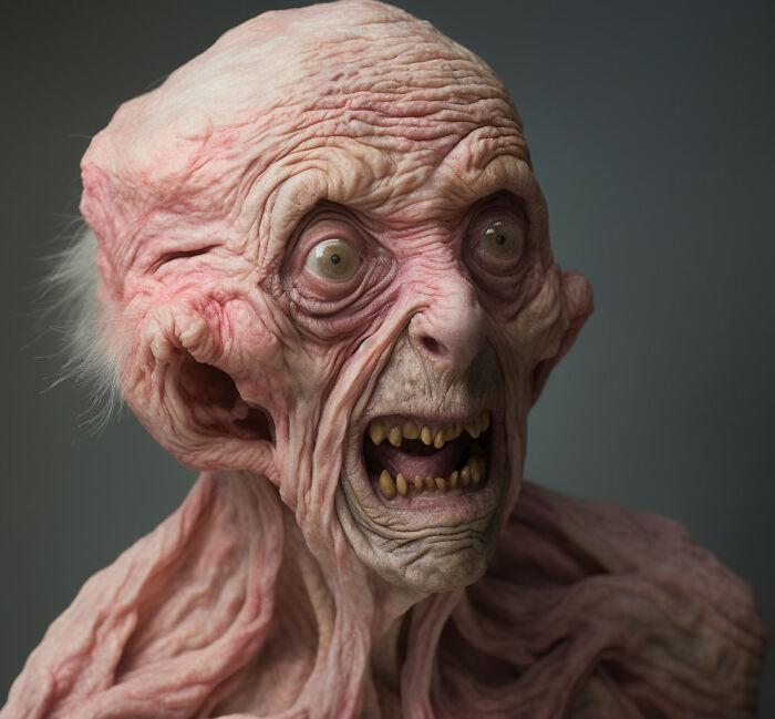 Cursed AI-generated creature with distorted features and eerie expression.