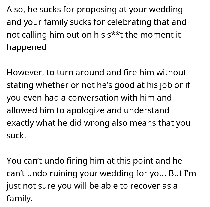 "Me And My Wife Were Appalled": Guy Proposes At Brother's Wedding, Gets Fired The Very Next Day "Me And My Wife Were Appalled": Guy Proposes At Brother's Wedding, Gets Fired The Very Next Day