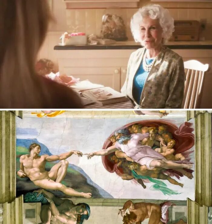 When Barbie Meets Ruth Handler At The Mattel Headquarters And They Have Tea Together, Their Hands Touching Is Meant To Mirror "The Creation Of Adam"