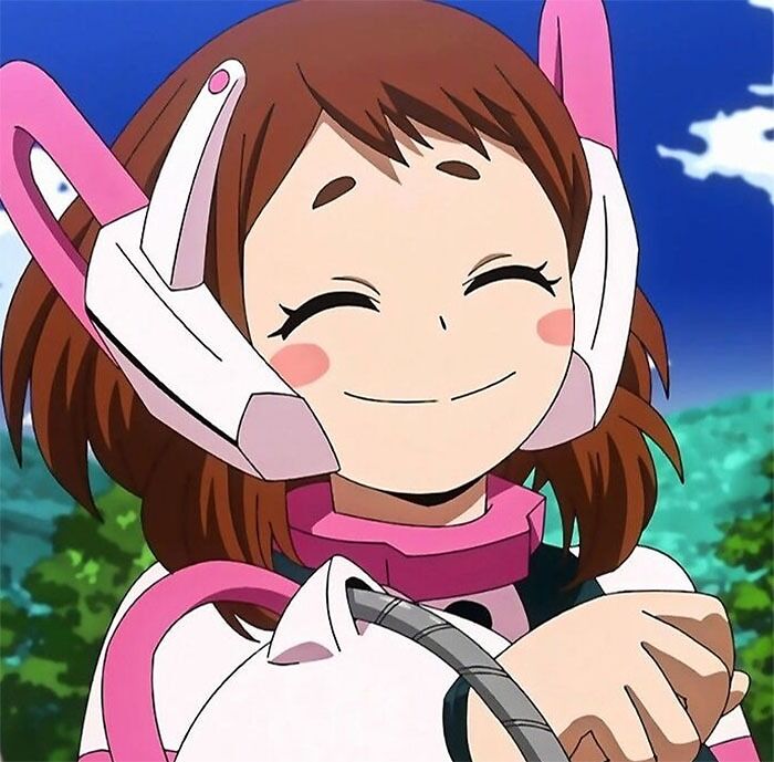 Smiling female anime character with short brown hair and pink armor, favorite among anime fans.