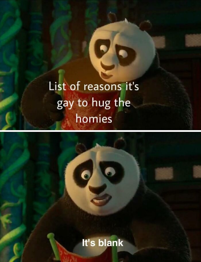 Animated panda with a scroll, comedic take on friendship meme theme.