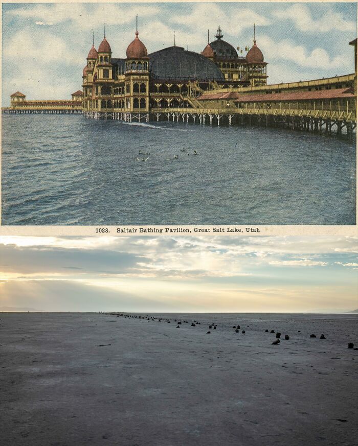 Saltair Pavilion, Great Salt Lake, Ut, 1910s And Now