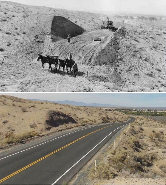 Ruta 66 entre Barstow y Oro Grande, 1917 y 2023