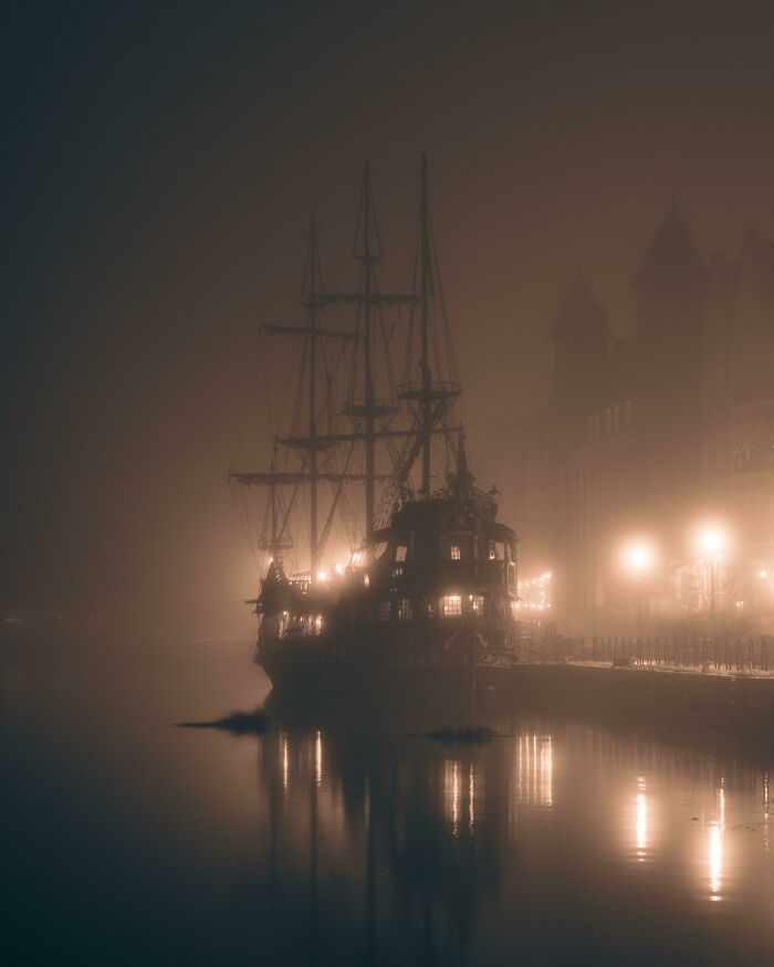 Itap Of A Boat In Fog