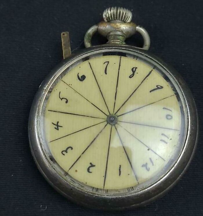 Vintage pocket watch with unusual numbered dial, one of the mysterious objects people stumbled upon, sparking curiosity and questions.