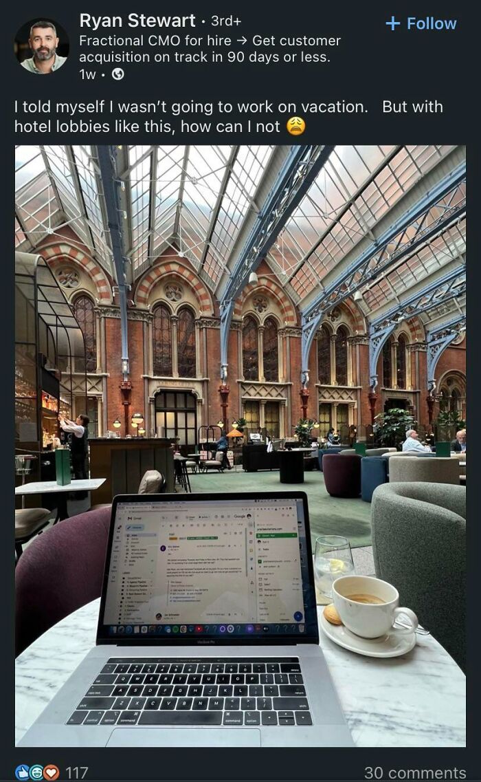 “I’m On Vacation But With A Hotel Lobby So Nice, How Can I Not Work?” 