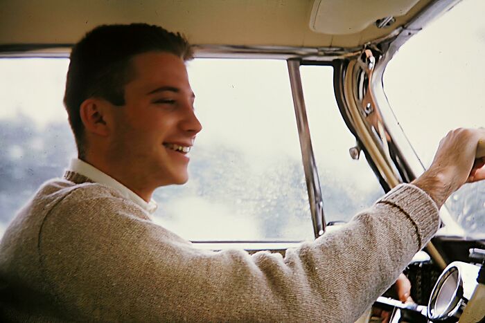 My Dad At 22-Years Old Cruising With His New Wife (My Mom) In 1958. [oc]