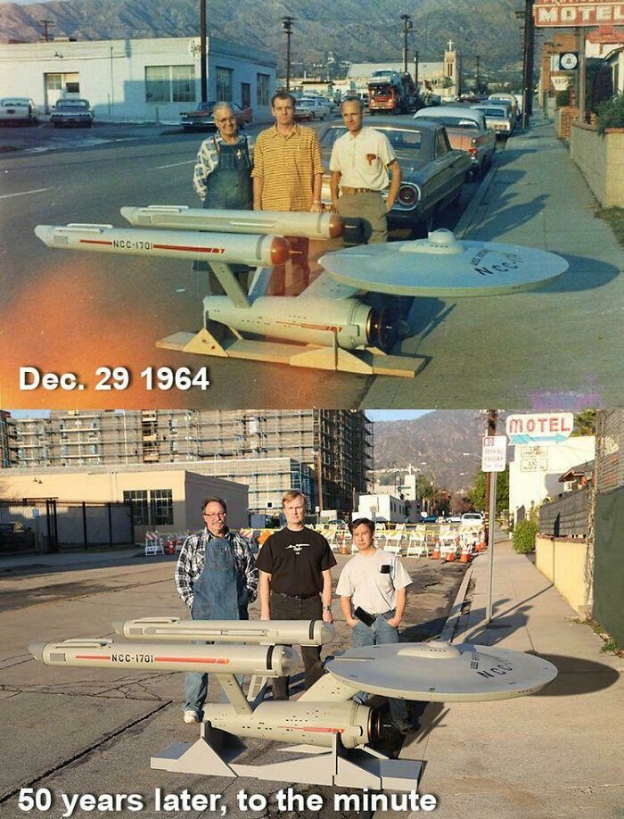 Star Trek Show Crew With Enterprise Ship Prop 1964