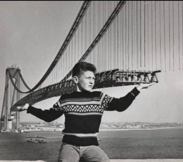 Verrazano Narrows During Construction, Early 60s