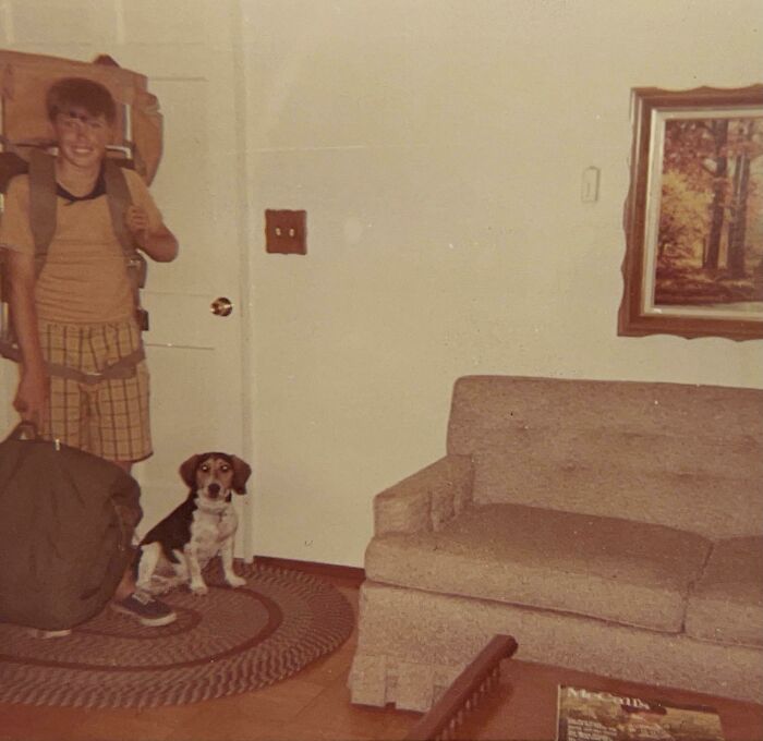 A Boy And His Dog Ready To Go Camping, Southern California, July 1969