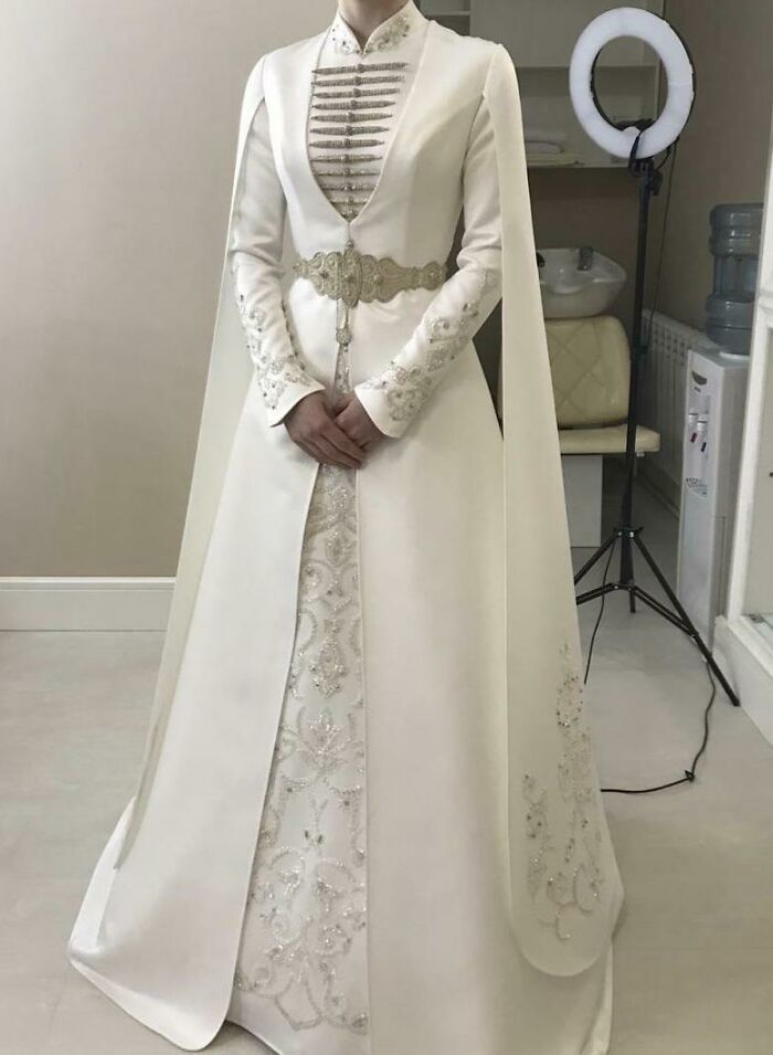 Traditional Wedding Dress Of North Caucasian People. It Was Heavy And Very Beautiful
