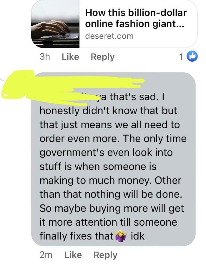 Someone Was Posting Links To Shein, So I Gave A Link To An Article About How Awful The Company Is. This Was Their Response