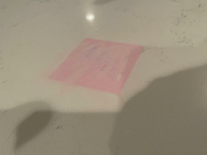 Left A Wet Post It Note By Accident On Our Quartz Island, Now The Note Is Embedded