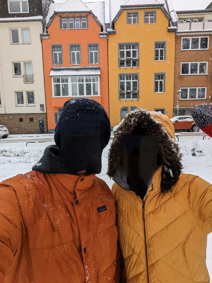 We Found Neighboring Houses With The Same Colors As Our Jackets