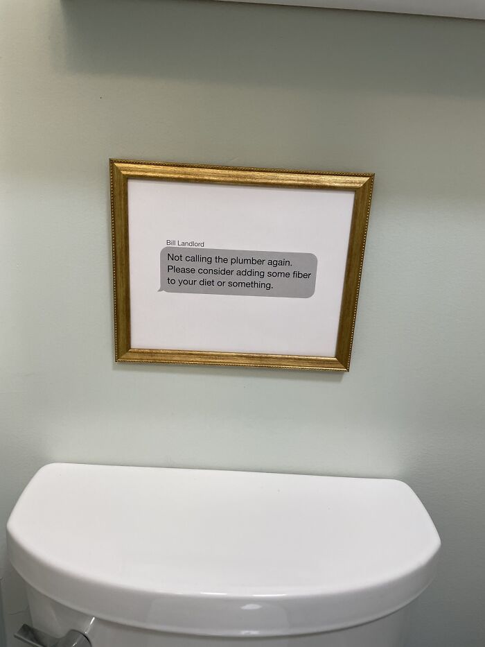 I Broke My Toilet A Few Times This Year, So My Roommate Got A Text From Our Landlord Framed