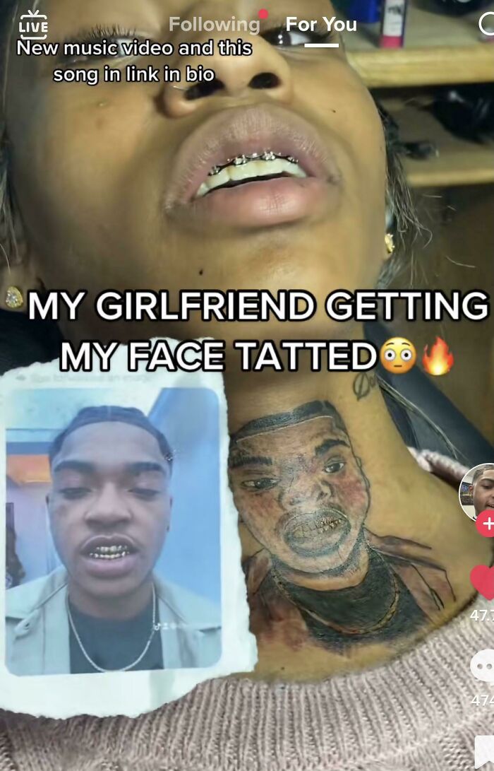 Person with a neck tattoo resembling a photo, highlighting research importance for tattoo artists.