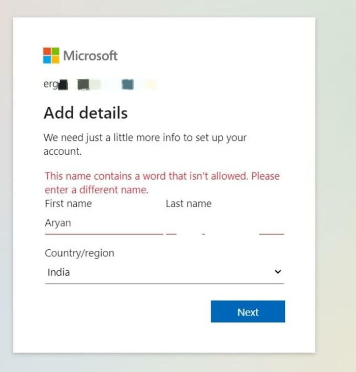 Microsoft Won't Accept My First Name