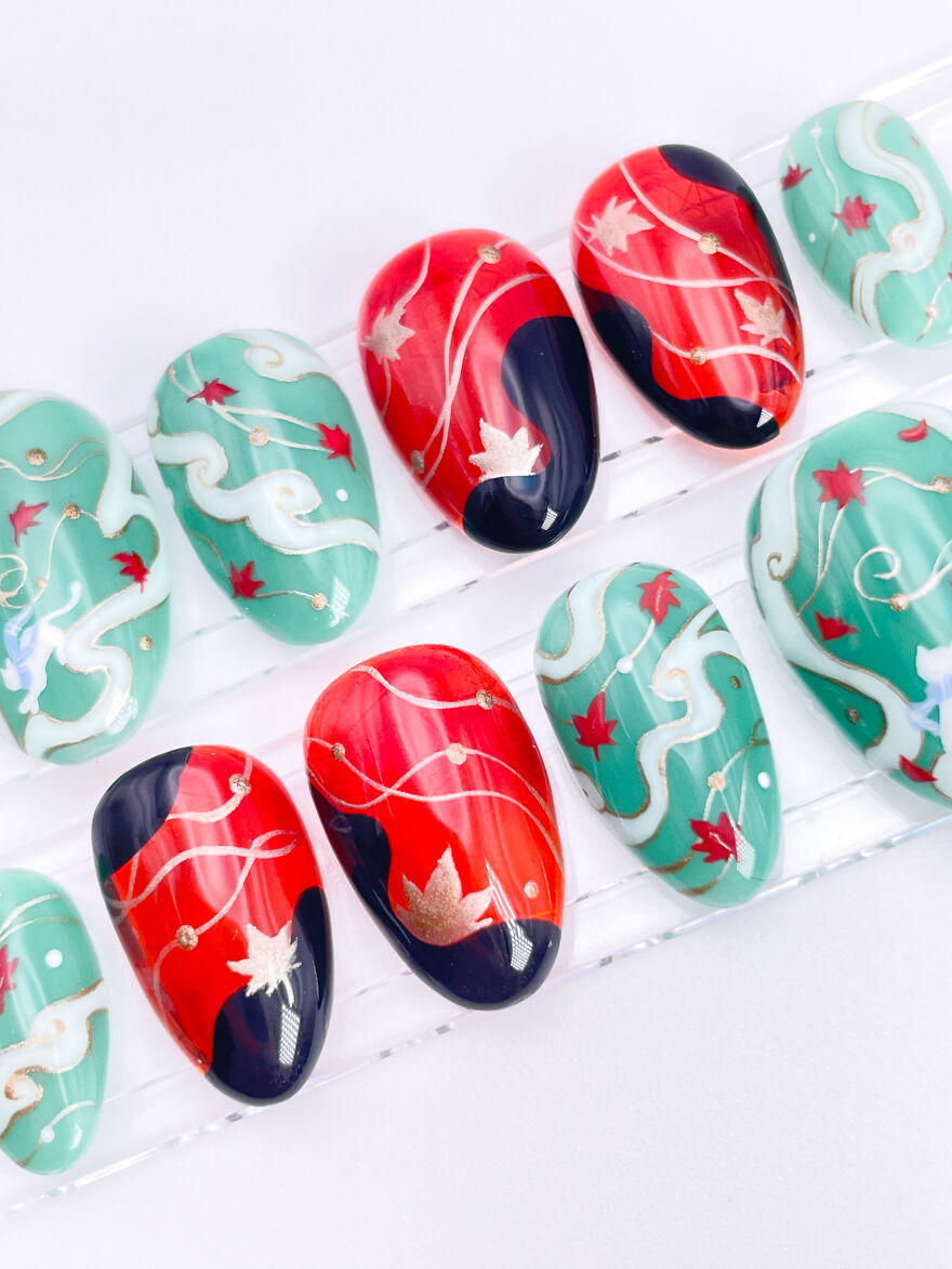 Genshin Impact- Kazuha Leaves Inspired Nail Art Set