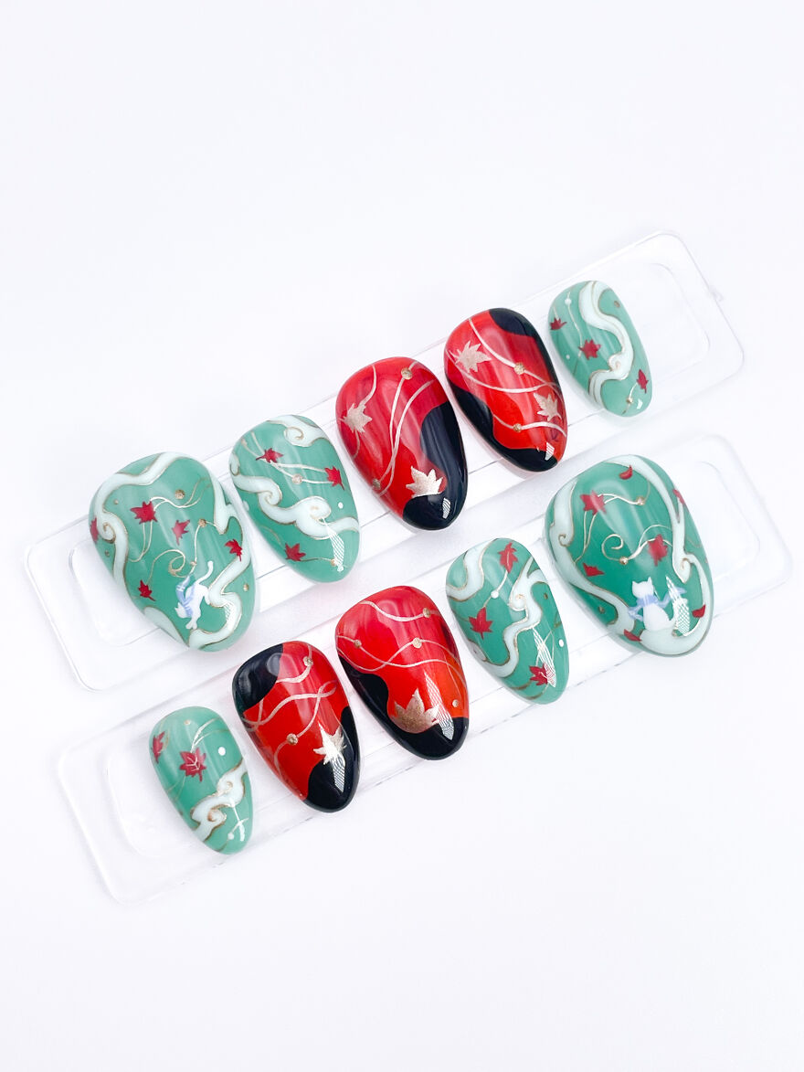 Genshin Impact- Kazuha Leaves Inspired Nail Art Set