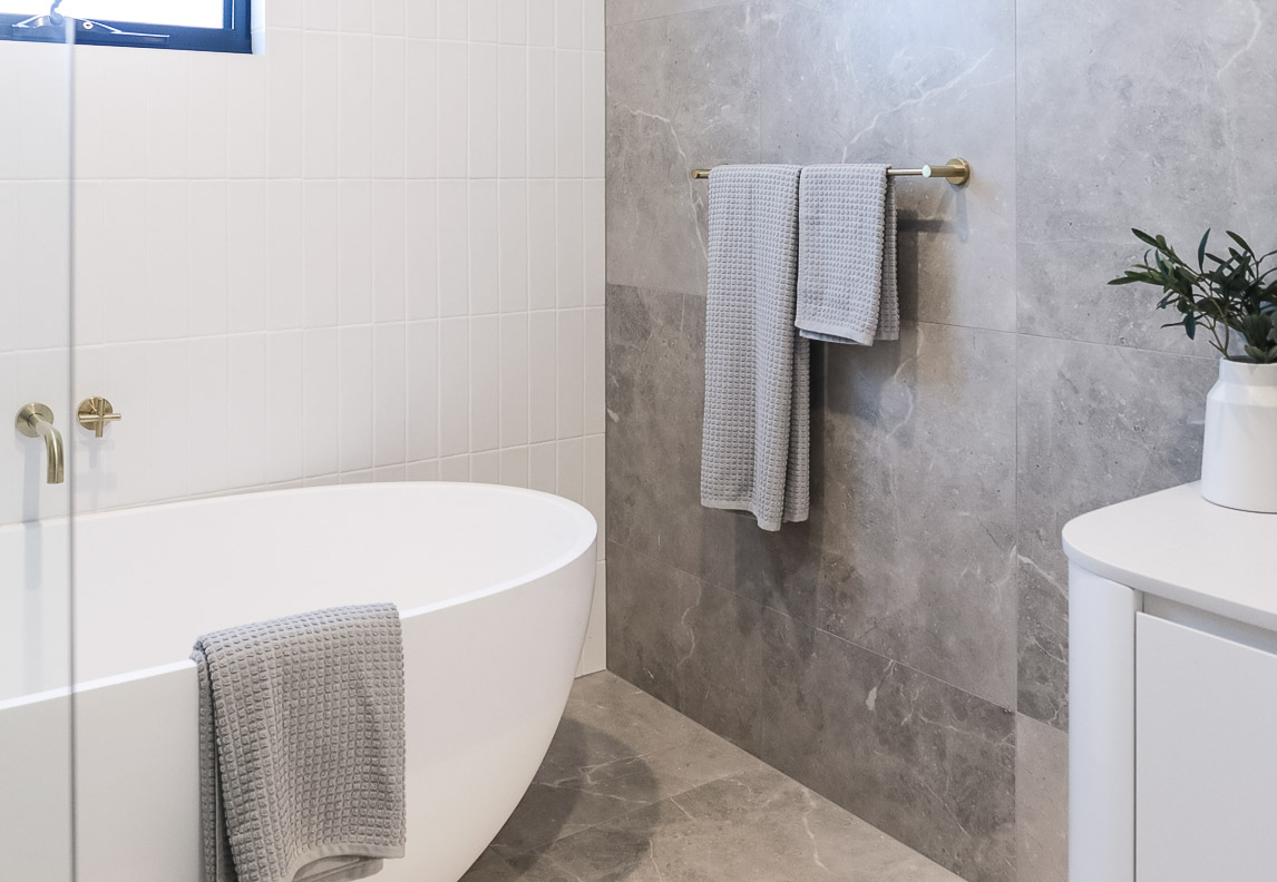 Concrete tiles in bathroom