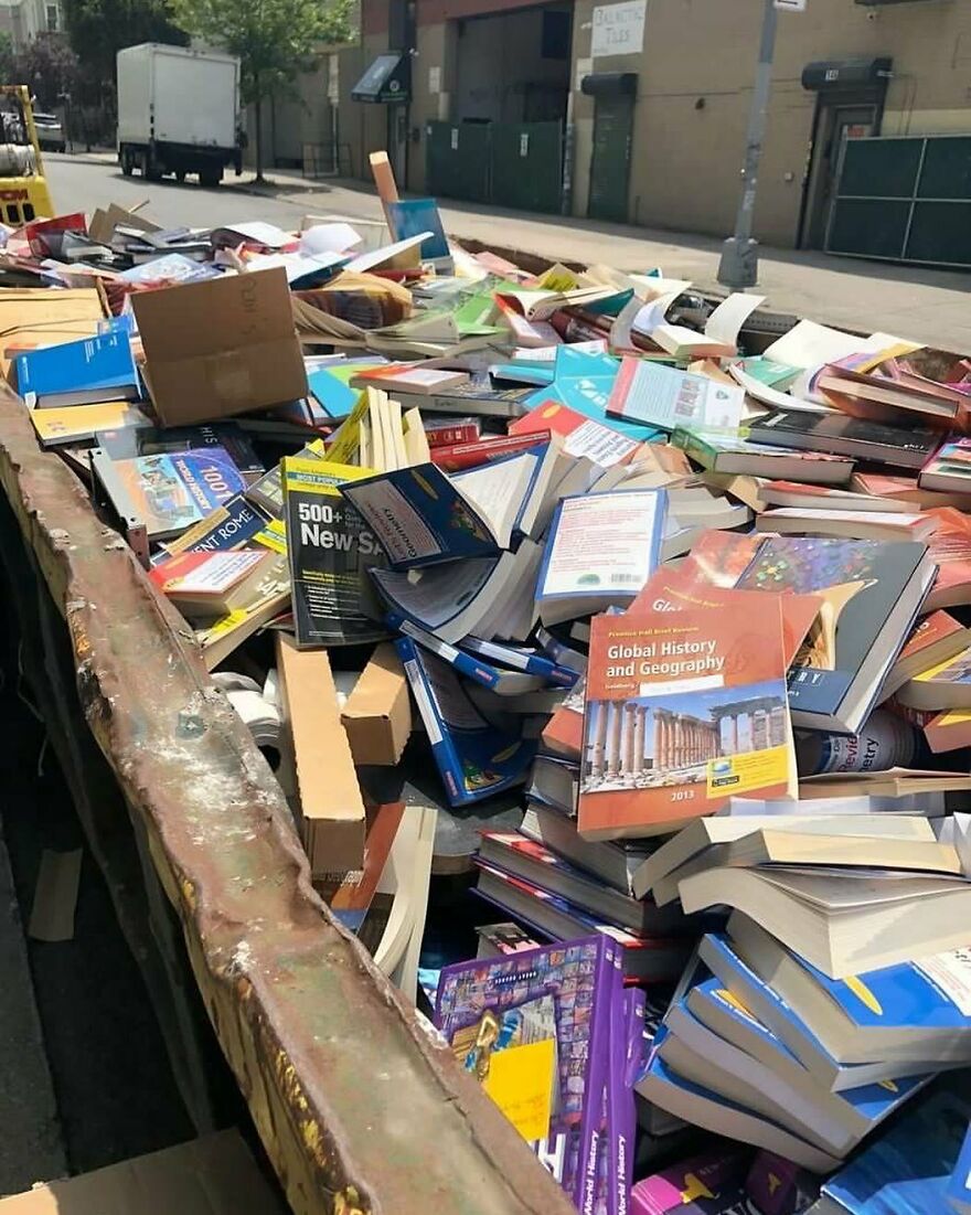 School is out but being educated is always in! Dumpster FULL of educational books outside of Sunset Park HS!