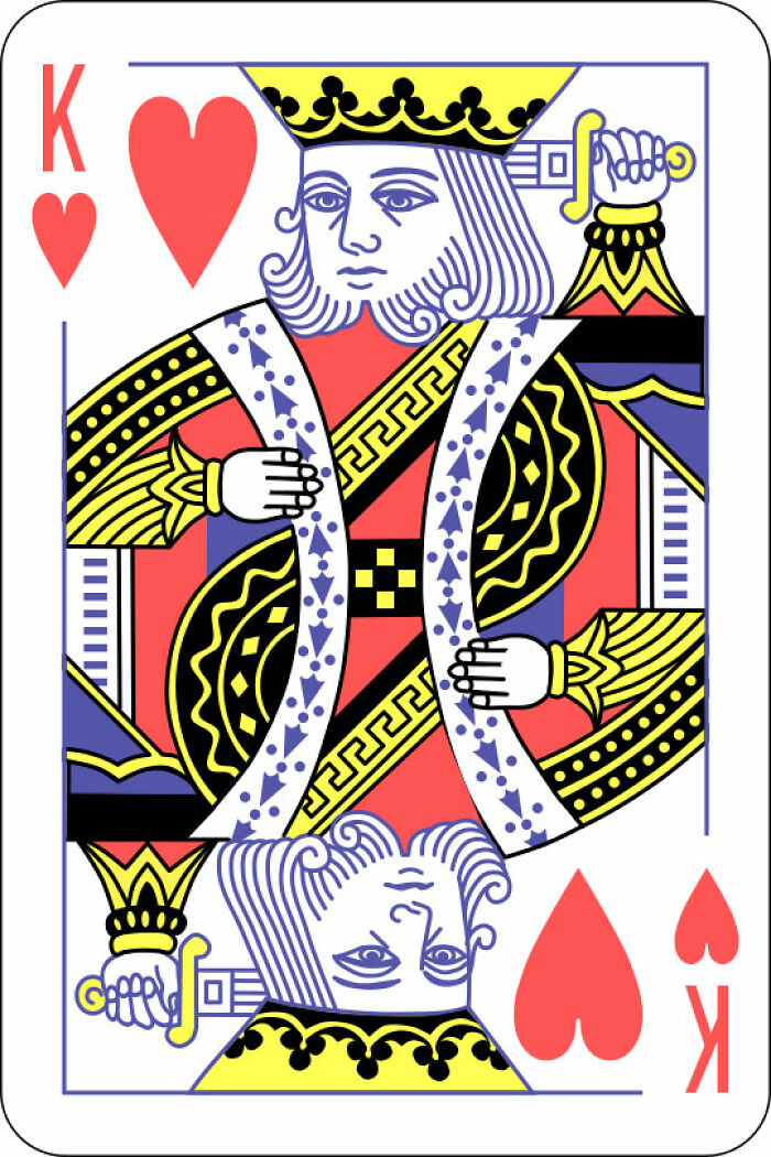 King of Hearts playing card in English pattern, colorful design perfect for sharing useless facts to impress friends.