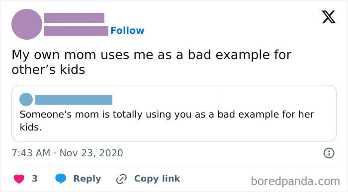 Mom meme about being a bad example for other kids, highlighting humorous parent-child dynamics.