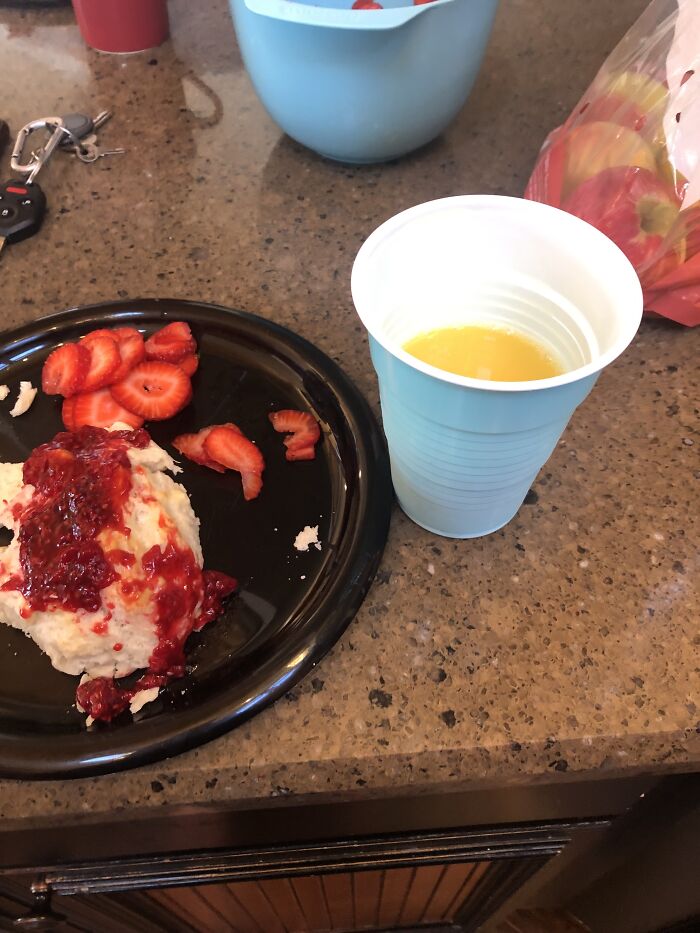 Biscuits With My Grandmas Raspberry Jam, Strawberries And Orange Juice!