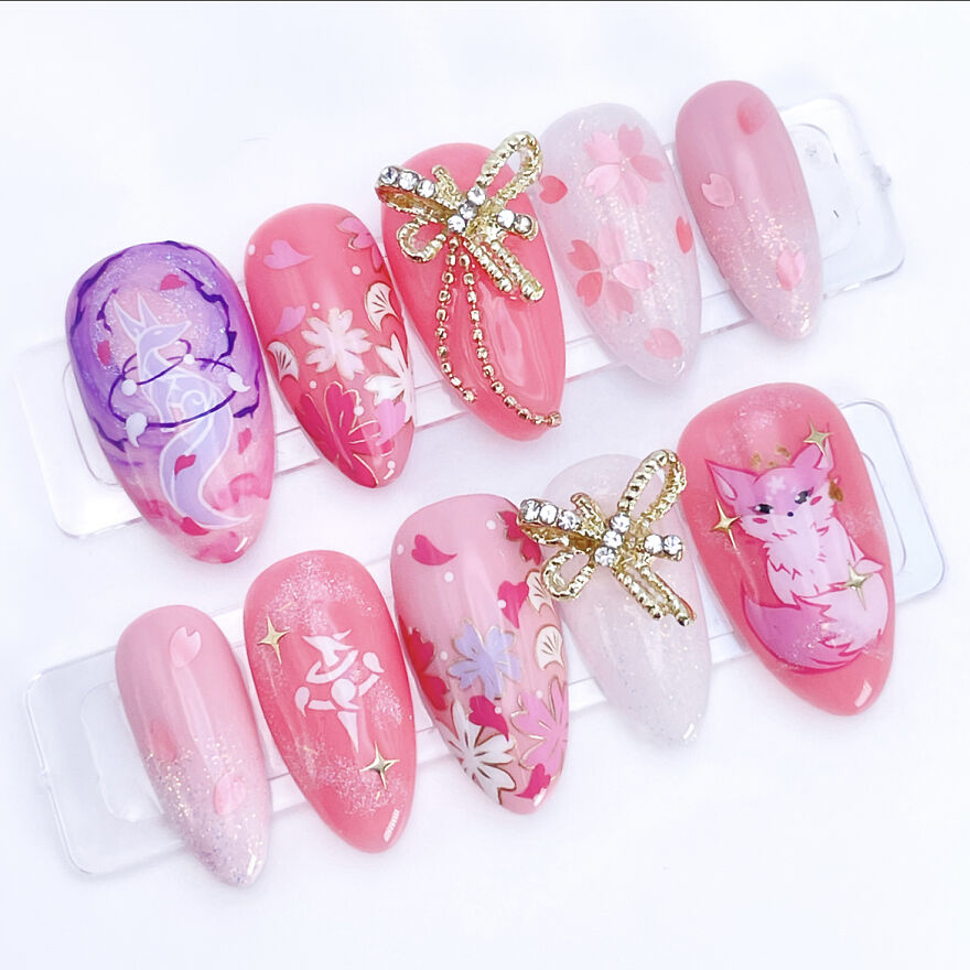 Genshin Impact- Yae Miko- Inspired Nail Art Set
