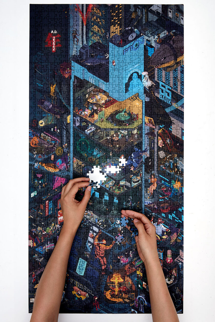 Ukrainian Artist Made Cyberpunk Jigsaw Puzzles With 650 References To Pop Culture