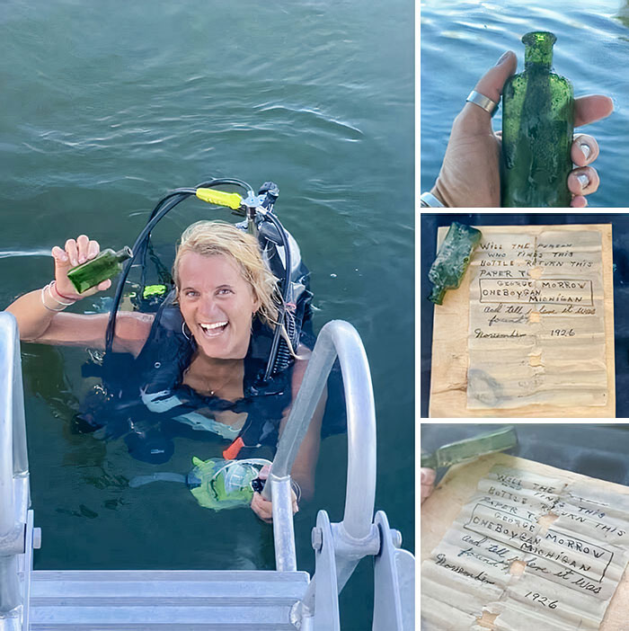 Esta mujer encontró un mensaje en una botella mientras buceaba. Es de 1926