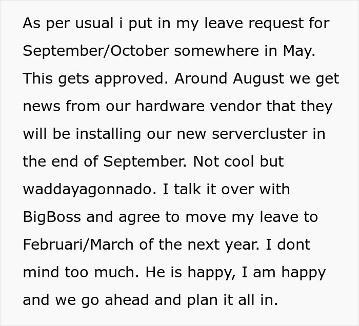 Boss Fails To Do His Part Of Vacation Deal With Employee, Ends Up Getting A Taste Of His Own Medicine