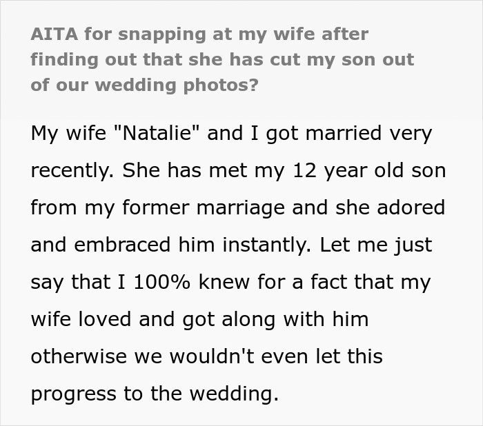 "She Hasn't Stopped Crying": Man Cancels Honeymoon After Wife Edited His Son Out Of Wedding Pics