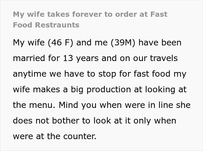 Netizens Are Cracking Up At This Guy's Story Exposing His Wife Being Slow While Picking Fast Food