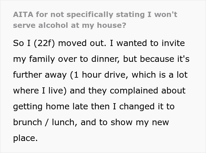 Family Livid Daughter Didn't Inform Them That There Would Be No Alcohol At Her House Family Livid Daughter Didn't Inform Them That There Would Be No Alcohol At Her House